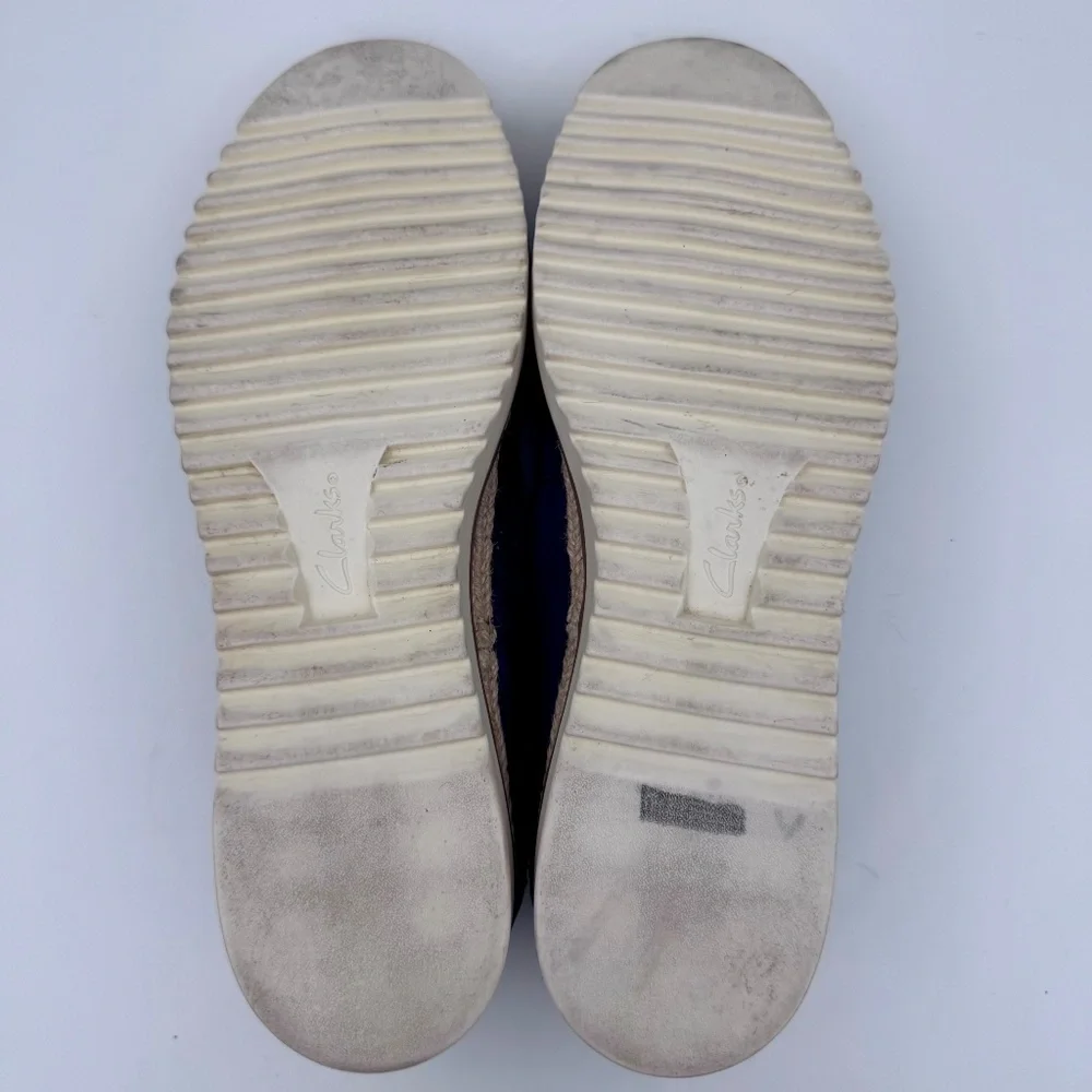 Clarks Collection Mira Tide Navy Blue Suede Espadrille‎ Loafers Flats Women 10M